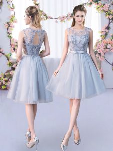 Graceful Tulle Sleeveless Knee Length Wedding Guest Dresses and Lace and Belt