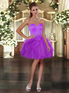 Modern Purple Prom Evening Gown Prom and Party with Ruffles Sweetheart Sleeveless Lace Up