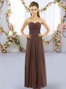 Best Ruching Dama Dress Brown Lace Up Sleeveless Floor Length