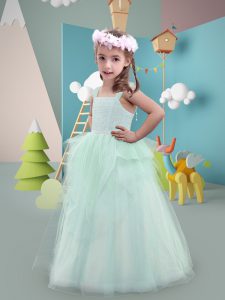 Tulle Square Sleeveless Zipper Lace Toddler Flower Girl Dress in Apple Green