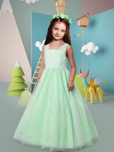 Apple Green Sleeveless Tulle Zipper Flower Girl Dresses for Less for Wedding Party