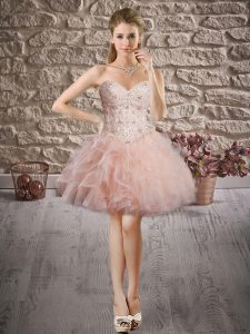 Ball Gowns Prom Party Dress Pink Sweetheart Tulle Sleeveless Mini Length Lace Up