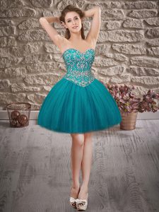 Tulle Sweetheart Sleeveless Lace Up Beading Prom Gown in Teal