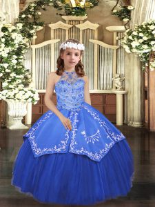 Beading and Appliques Pageant Gowns For Girls Royal Blue Lace Up Sleeveless Floor Length