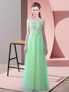 Apple Green Bridesmaid Dress Tulle Brush Train Sleeveless Beading and Lace