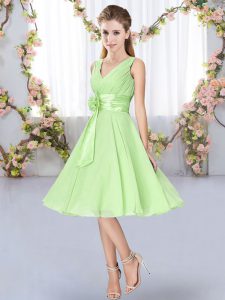 Deluxe V-neck Sleeveless Chiffon Wedding Guest Dresses Hand Made Flower Lace Up