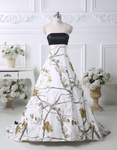 Customized Multi-color Lace Up Strapless Pattern Bridal Gown Printed Sleeveless Brush Train