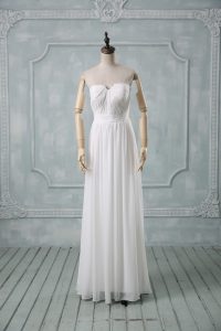 Perfect White Strapless Neckline Ruching Wedding Gown Sleeveless Zipper