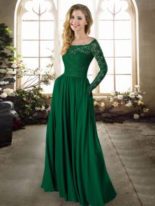 Dark Green Long Sleeves Lace Floor Length Wedding Guest Dresses