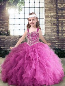 Floor Length Zipper Girls Pageant Dresses Lilac for Party and Wedding Party with Beading