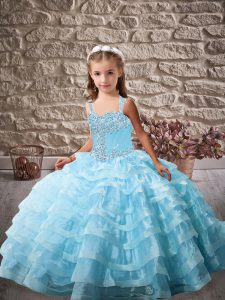 Graceful Sleeveless Beading and Ruffled Layers Lace Up High School Pageant Dress