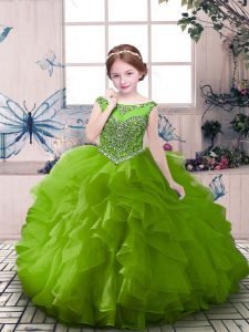 Perfect Green Ball Gowns Organza Scoop Sleeveless Beading Floor Length Zipper Little Girls Pageant Dress