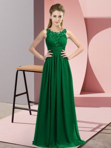 Dark Green Sleeveless Beading and Appliques Floor Length Wedding Guest Dresses