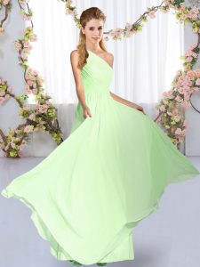 Exquisite Empire Wedding Guest Dresses Yellow Green One Shoulder Chiffon Sleeveless Floor Length Lace Up