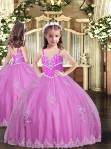 Sleeveless Lace Up Floor Length Appliques Pageant Dress for Teens