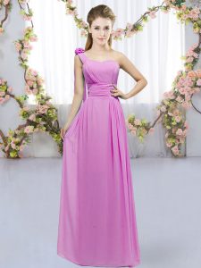 Shining Floor Length Lace Up Quinceanera Court of Honor Dress Lilac for Wedding Party with Hand Made Flower