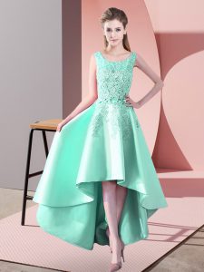 Customized Scoop Sleeveless Satin Wedding Guest Dresses Lace Zipper