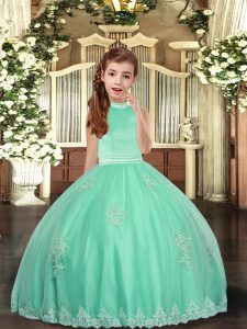 Gorgeous Apple Green High-neck Neckline Appliques Pageant Dress Sleeveless Backless
