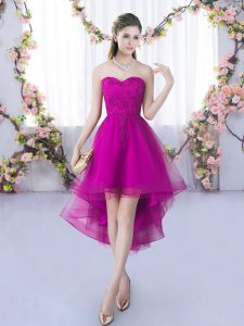 Customized High Low A-line Sleeveless Fuchsia Vestidos de Damas Lace Up