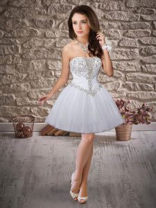 Noble Beading Dress for Prom White Lace Up Sleeveless Mini Length