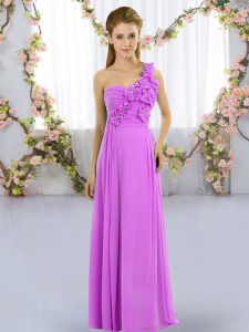 New Arrival One Shoulder Sleeveless Lace Up Dama Dress for Quinceanera Lilac Chiffon
