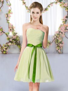 Luxury Sweetheart Sleeveless Lace Up Quinceanera Court of Honor Dress Yellow Green Chiffon