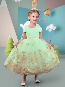 Scoop Short Sleeves Tulle Toddler Flower Girl Dress Lace Lace Up