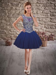 Attractive Ball Gowns Prom Party Dress Navy Blue Scoop Tulle Sleeveless Mini Length Lace Up