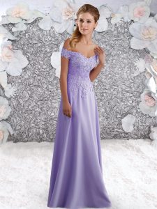 Customized Lavender Off The Shoulder Neckline Beading and Lace Dress for Prom Sleeveless Zipper