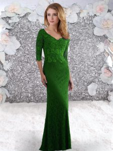 Column/Sheath Half Sleeves Green Prom Dress Sweep Train Zipper