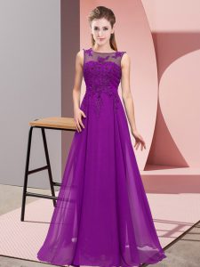 Purple Sleeveless Chiffon Zipper Quinceanera Dama Dress for Wedding Party