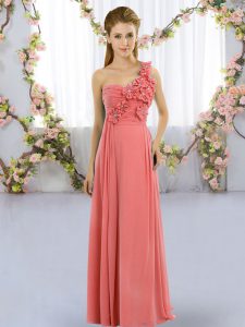 Floor Length Empire Sleeveless Watermelon Red Bridesmaid Dress Lace Up