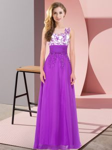 Scoop Sleeveless Backless Bridesmaid Dress Purple Chiffon