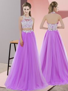 New Style Floor Length Zipper Court Dresses for Sweet 16 Lavender for Wedding Party with Lace