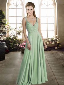 Sleeveless Zipper Floor Length Ruching Bridesmaids Dress