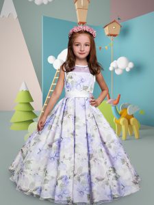 Floor Length Multi-color Flower Girl Dresses Printed Sleeveless Pattern