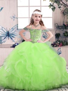 Dramatic Ball Gowns Girls Pageant Dresses Off The Shoulder Tulle Sleeveless Floor Length Lace Up