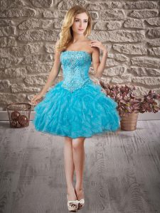 Admirable Organza Sleeveless Mini Length Dress for Prom and Beading and Ruffles