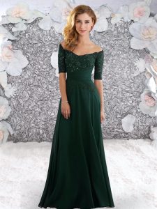 Lovely Peacock Green Off The Shoulder Neckline Beading and Lace Half Sleeves Zipper