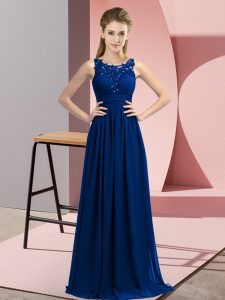 Fashion Royal Blue Bridesmaid Gown Wedding Party with Beading and Appliques Scoop Sleeveless Zipper