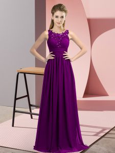 Ideal Chiffon Sleeveless Floor Length Bridesmaid Dress and Beading and Appliques