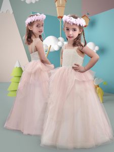 Most Popular Floor Length A-line Sleeveless Baby Pink Toddler Flower Girl Dress Zipper