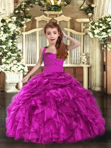 Fuchsia Pageant Dress Party and Sweet 16 and Wedding Party with Ruffles Straps Sleeveless Lace Up