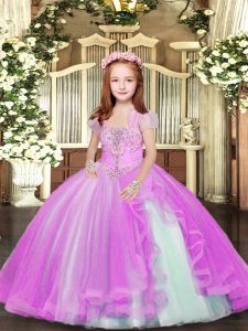 Custom Design Lilac Lace Up Little Girl Pageant Gowns Beading Sleeveless Floor Length