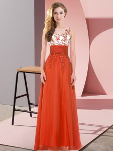 Artistic Rust Red Scoop Backless Appliques Bridesmaid Gown Sleeveless
