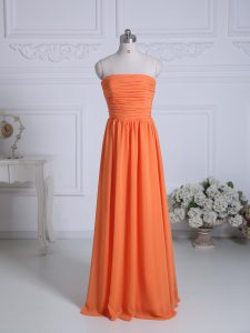 Orange Strapless Zipper Ruching Bridesmaid Gown Sleeveless