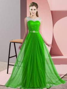 Green Empire Scoop Sleeveless Chiffon Floor Length Lace Up Beading Quinceanera Dama Dress