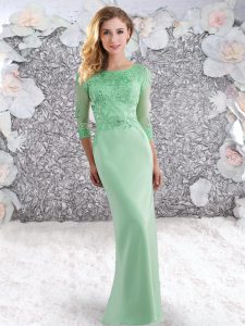 Dazzling Elastic Woven Satin 3 4 Length Sleeve Prom Dress Sweep Train and Beading and Lace
