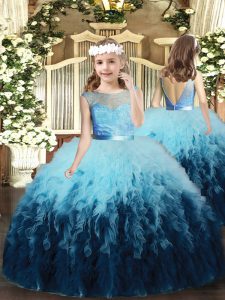 Best Sleeveless Tulle Floor Length Backless Little Girls Pageant Dress Wholesale in Multi-color with Ruffles