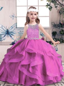 Modern Lilac Sleeveless Tulle Lace Up Child Pageant Dress for Party and Sweet 16 and Wedding Party